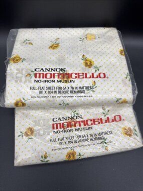Vintage Cannon Monticello 2 Full Flat Sheets  Floral Yellow Polka Dot RoseUSA